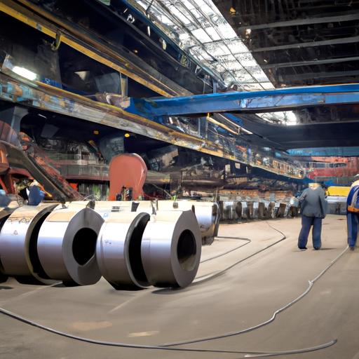 Workers at the Mason Factory diligently handling steel coils as part of the manufacturing process.