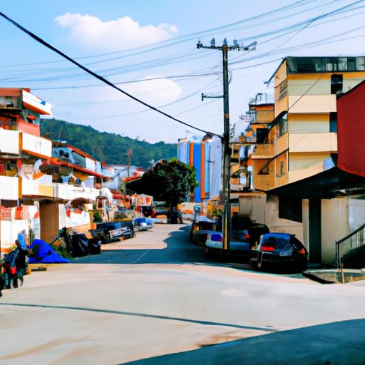 Uma rua vibrante em Nova Iguaçu mostrando a diversidade cultural da cidade.